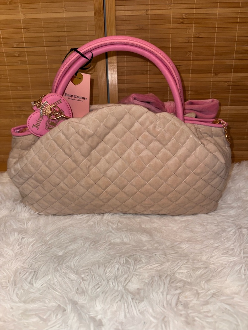Juicy Couture Juicy Tale Bowler Bag Quilted Velour in Sandstone Pink Y2K NWT - Picture 2 of 6